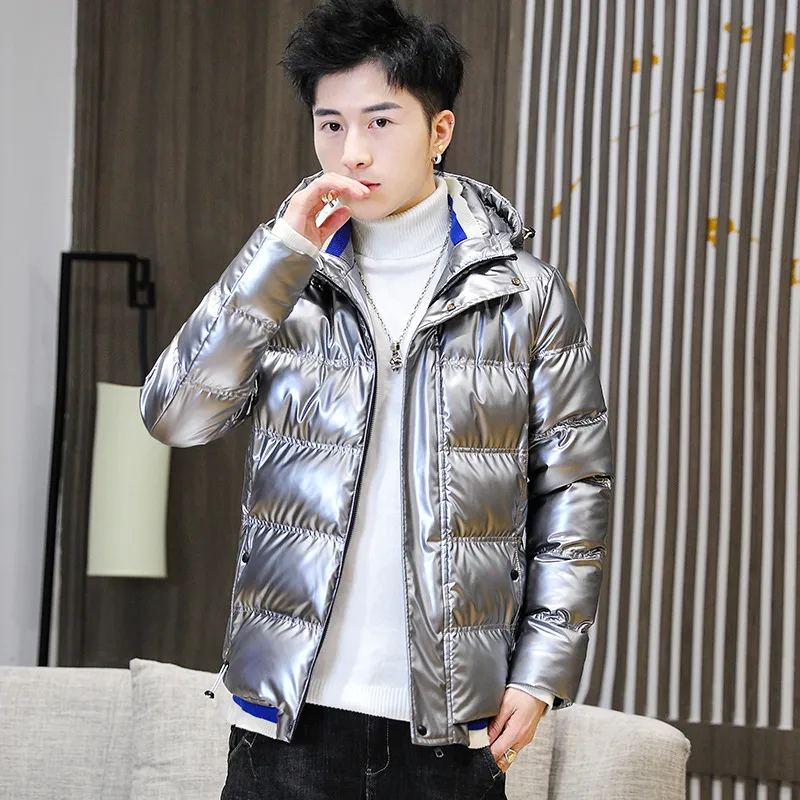 Men's Winter Quilted Jacket: Warm Hooded Puffer Coat, Bright Polyester,  Breathable, Slim Fit, Casual Style 100% Cotton Fill