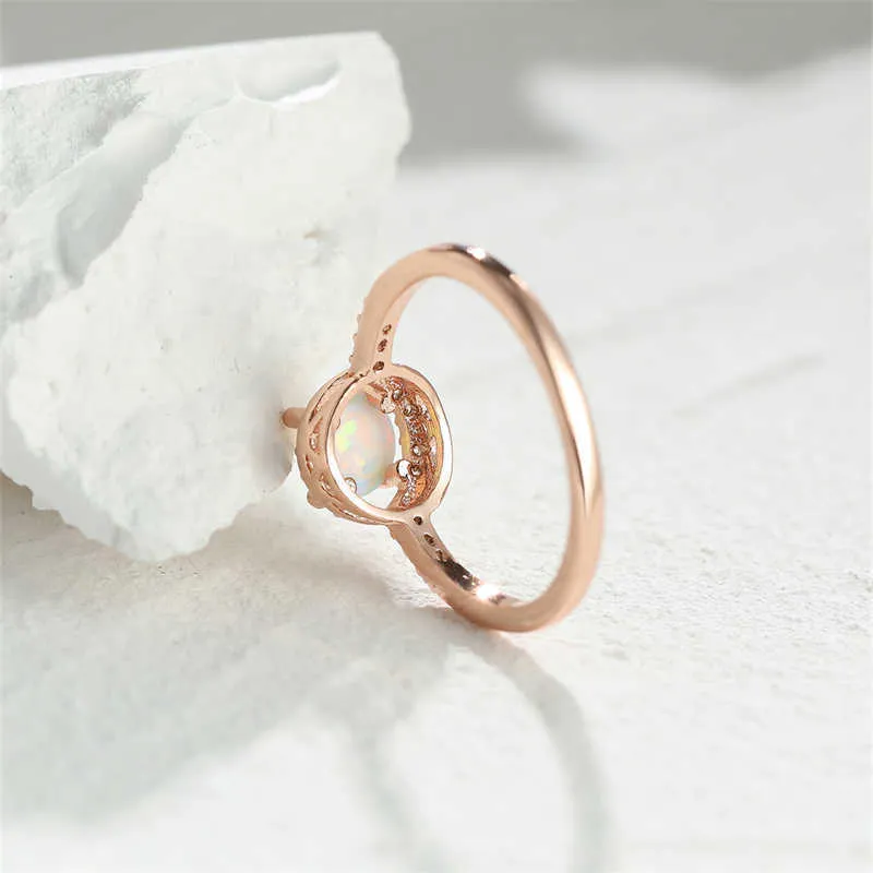 Band Rings Simple Rainbow Birthstone Blue Fire Opal Rings For Women Rose Gold Color Round Ring Wedding Bands Stacking Thin Ring Jewelry AA230412