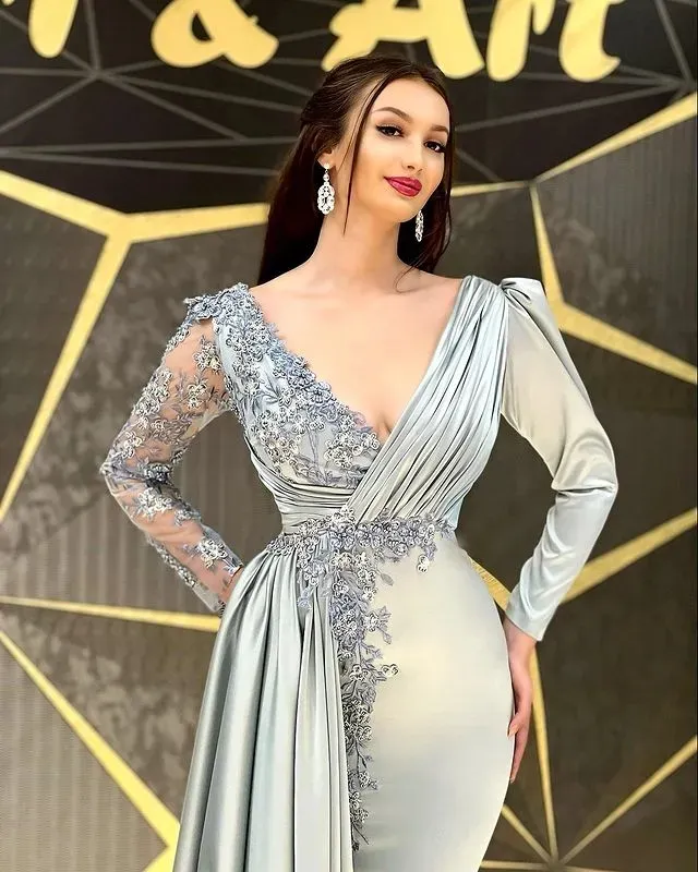 Silver Mermaid Prom sage green Prom dress with Lace and Beading for Evening Formal Party, Reception, Birthday, and Bridesmaid Events