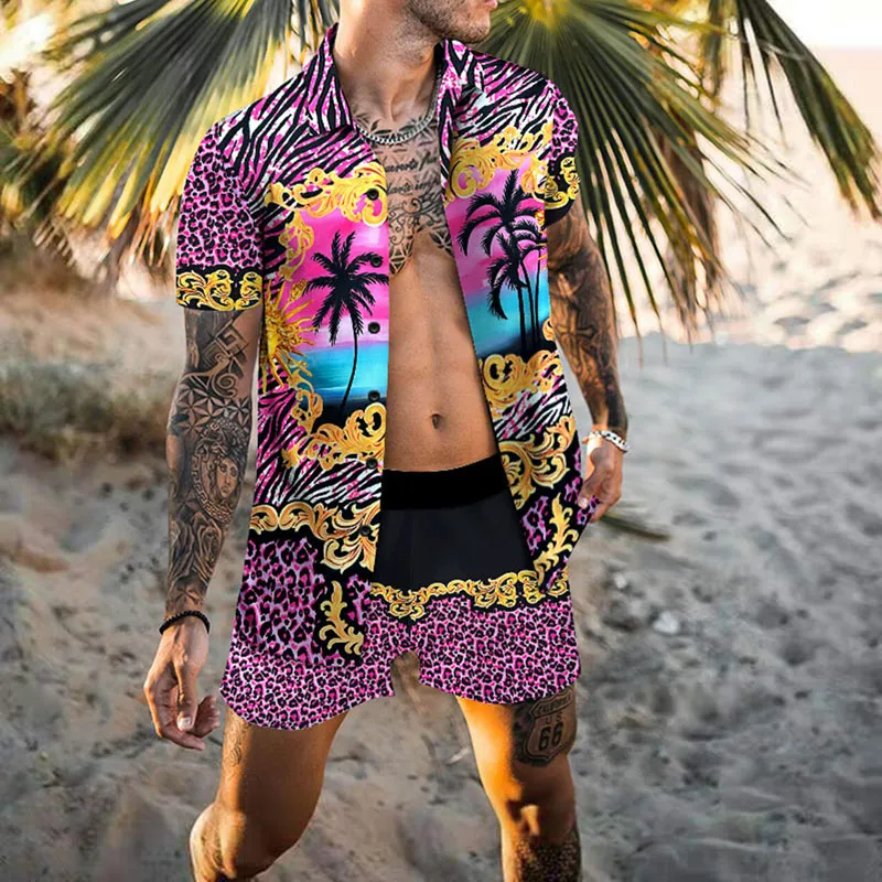Tropical Designer Workout Clothes Summer Mens Tropical Print Shirt