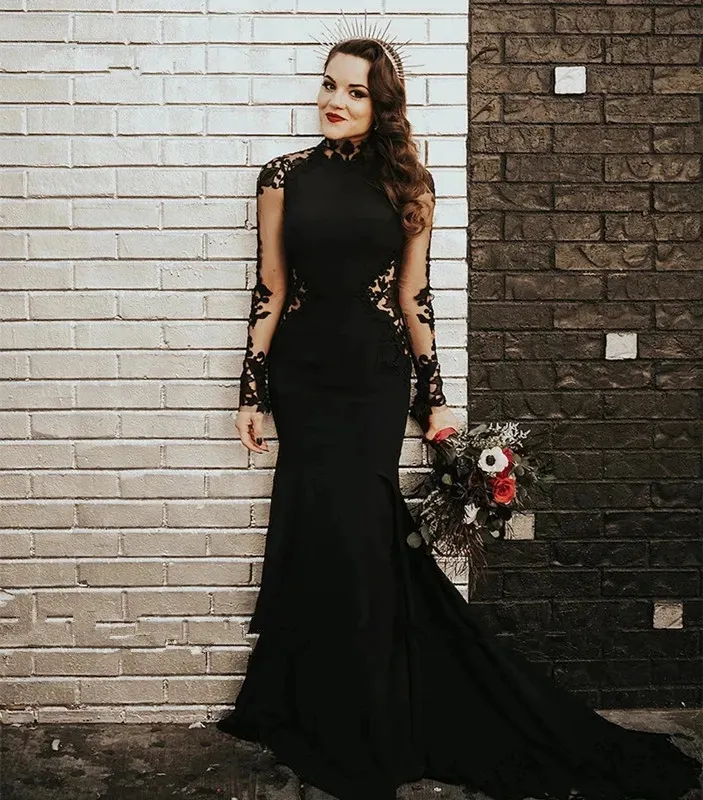 chinese dress ladies Black One Shoulder Tulle Sheer Lace Boho Prom Dress with High Slit