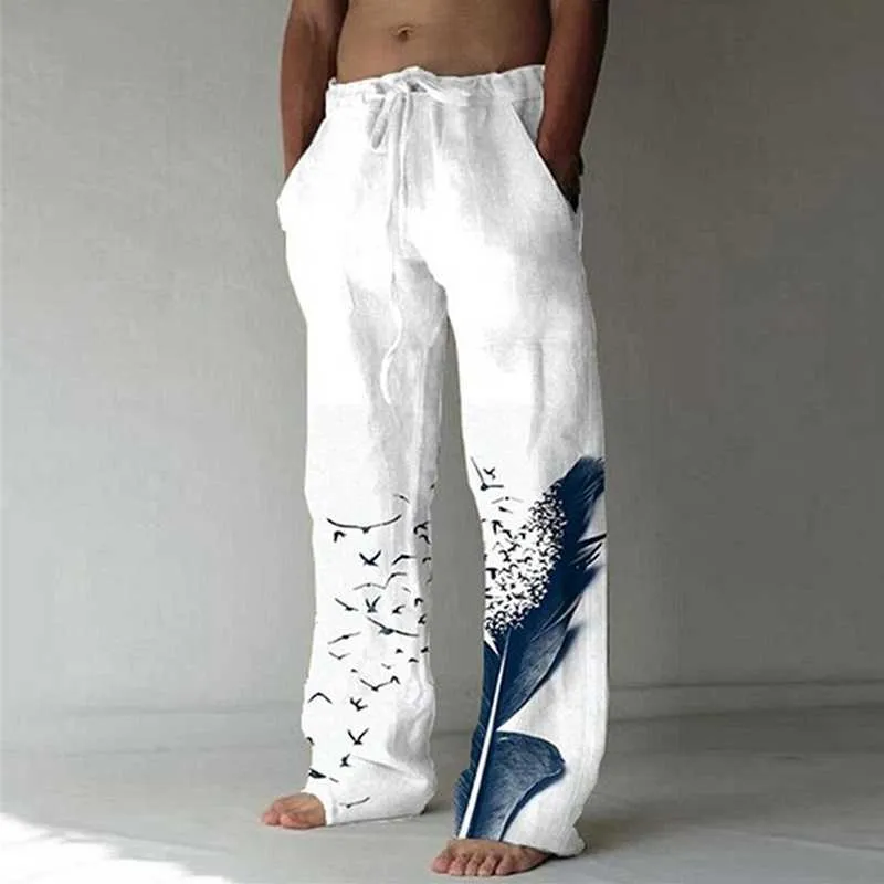 Summer Mens Cotton Linen Trousers Summer Pants 5XL Casual Male