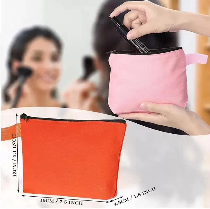 30 Pieces Canvas Makeup Bags Bulk Travel Cosmetic Bags Multipurpose Plain  Blank Makeup Pouch with Zipper Travel Toiletry Bag DIY for Women Teens