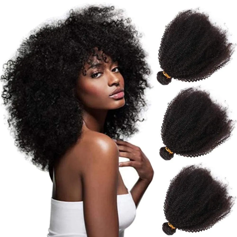 Mongolian Afro Kinky Curly Human Hair Bundles 4B 4C Afro Curly Weave Hair Human Bundles Virgin Hair Afro Curl Bulk Kinky Curly Natural Black Hair Extensions Hair Slay