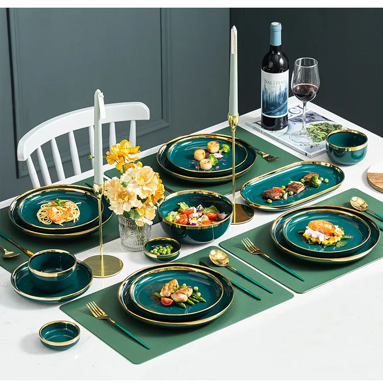 Dark green dinner plates hot sale