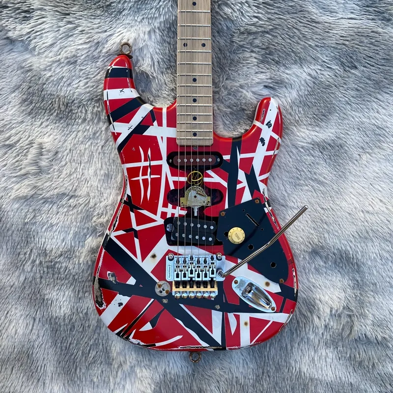 Red Electric Guitar By Edward Eddie Van Halen Black/White Stripe With
