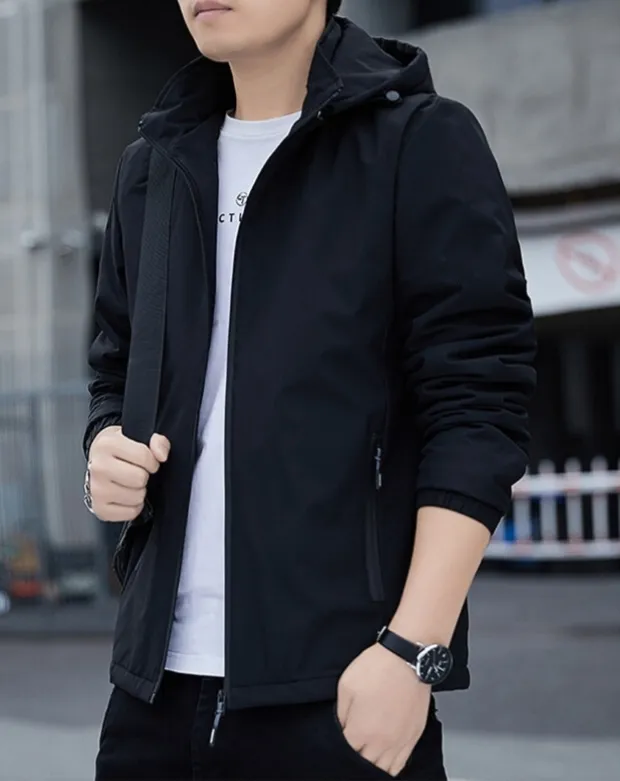 Mens black hooded windbreaker sale