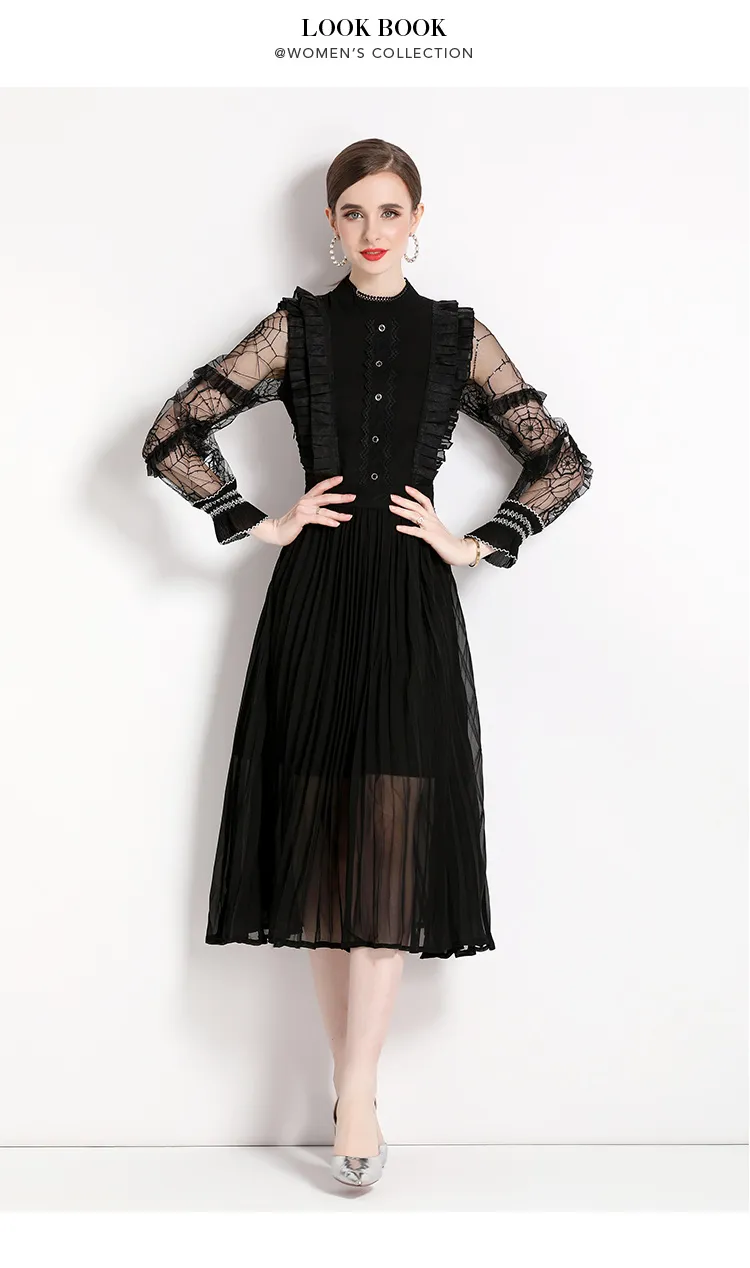 chinese dress ladies Pleated Chiffon Long Sleeve Tea Length Gown - Women Formal Evening Dress by Ladivine CD242S main image 1