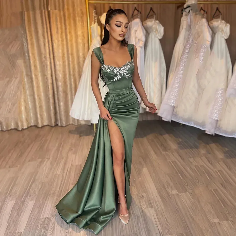 open lace back dress LightBlue Mermaid Chiffon Prom dress,evening Dress with Slit,Women Wedding Party Dress PD00120, US8 / Dark Navy main image 0