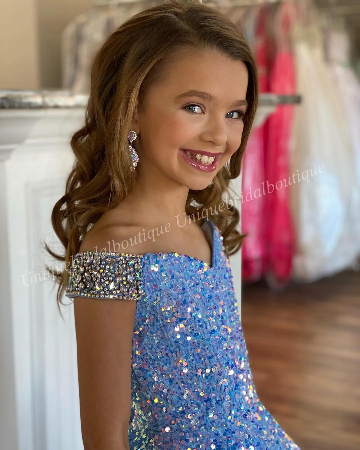 Blue Flower Girl Dresses Lace Ball Gown Little Girl Dress