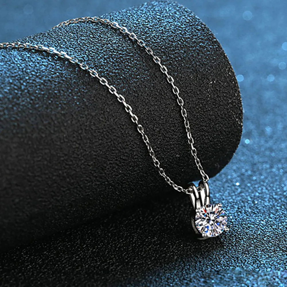 Moissanite 925 Sterling Silver 0.5-3 CT Classic 4 Claw Pendant Necklace Chain Luxury Wedding Engagement For Women Girls Gift