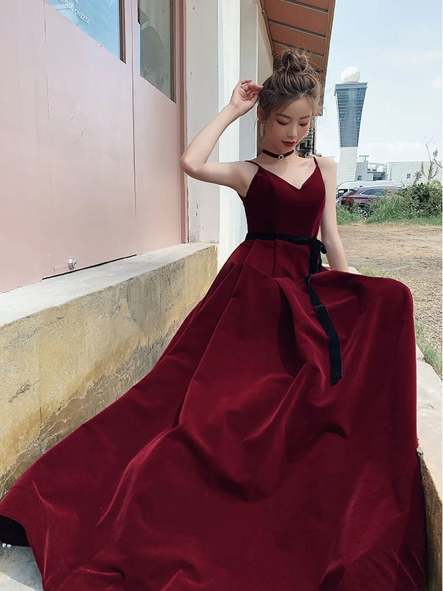Korean Long Burgundy Velvet Prom Dress with Pockets A-Line V-Neck Spaghetti Floor-Length Evening Dress for Women from Dhgate Prom Dresses - price 70.27 Korean Long Burgundy Velvet Prom Dress with Pockets A-Line V-Neck Spaghetti Floor-Length Evening Dress for Women from Dhgate Prom Dresses - price 70.27