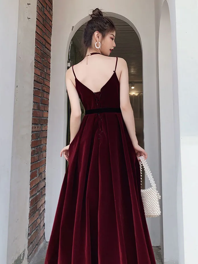 princess polly baby blue dress Korean Long Burgundy Velvet Prom Dress with Pockets A-Line V-Neck Spaghetti  Floor-Length Evening Dress for Women from Dhgate Prom Dresses