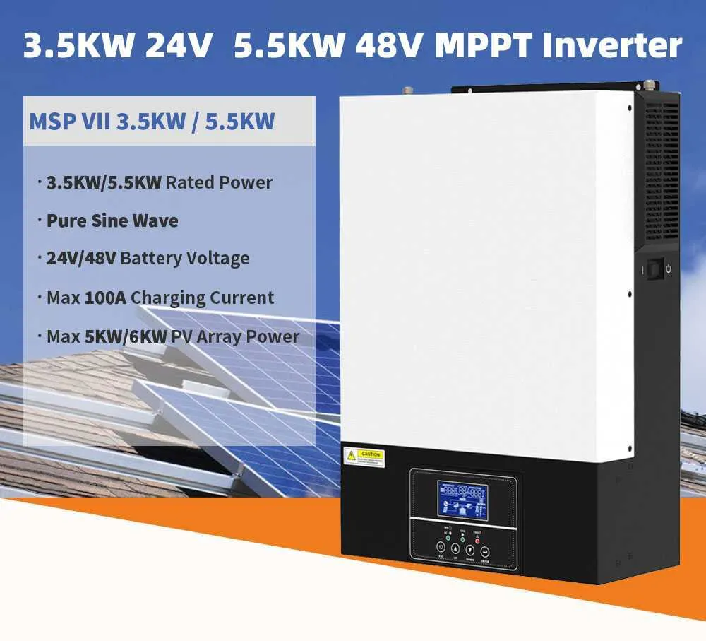 PowMr MPPT 100A Solar Charger Hybrid Inverter 3500W Pure Sine Wave, 24V ...