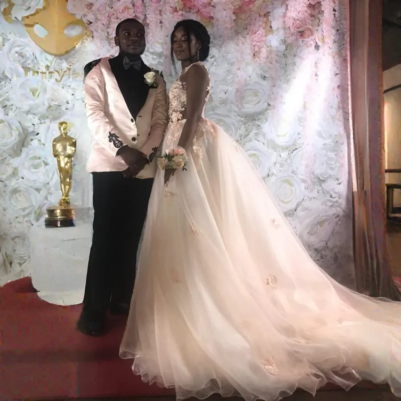 Ivory Sheer Neck Overskirt Wedding Dress With Jewel Handmade