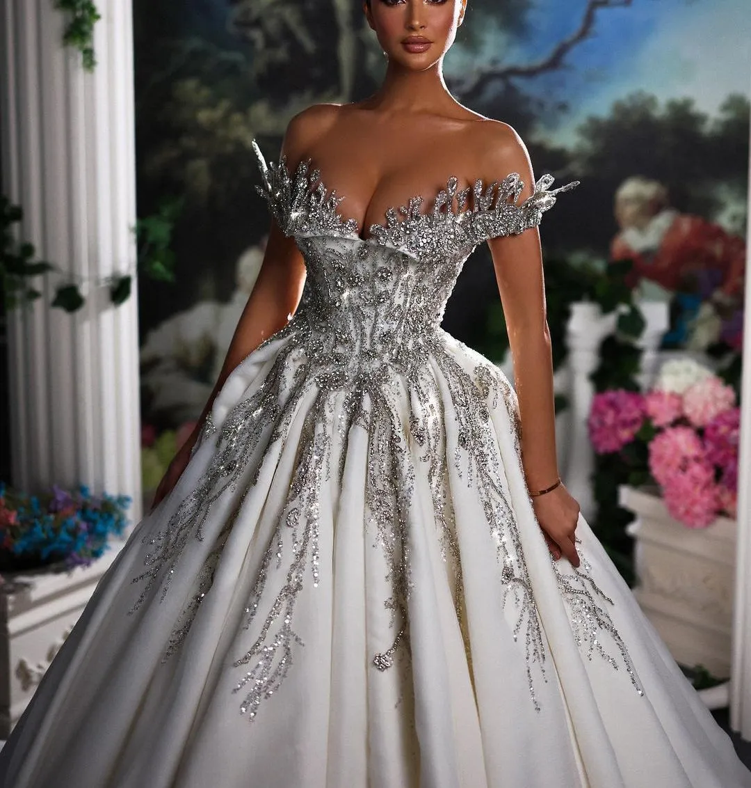 off-Shoulder Wedding Dresses Sequins Beaded Lace Bridal Ball Gowns Bh31 -  China Wedding Dresses and Bridal Dress price | Made-in-China.com