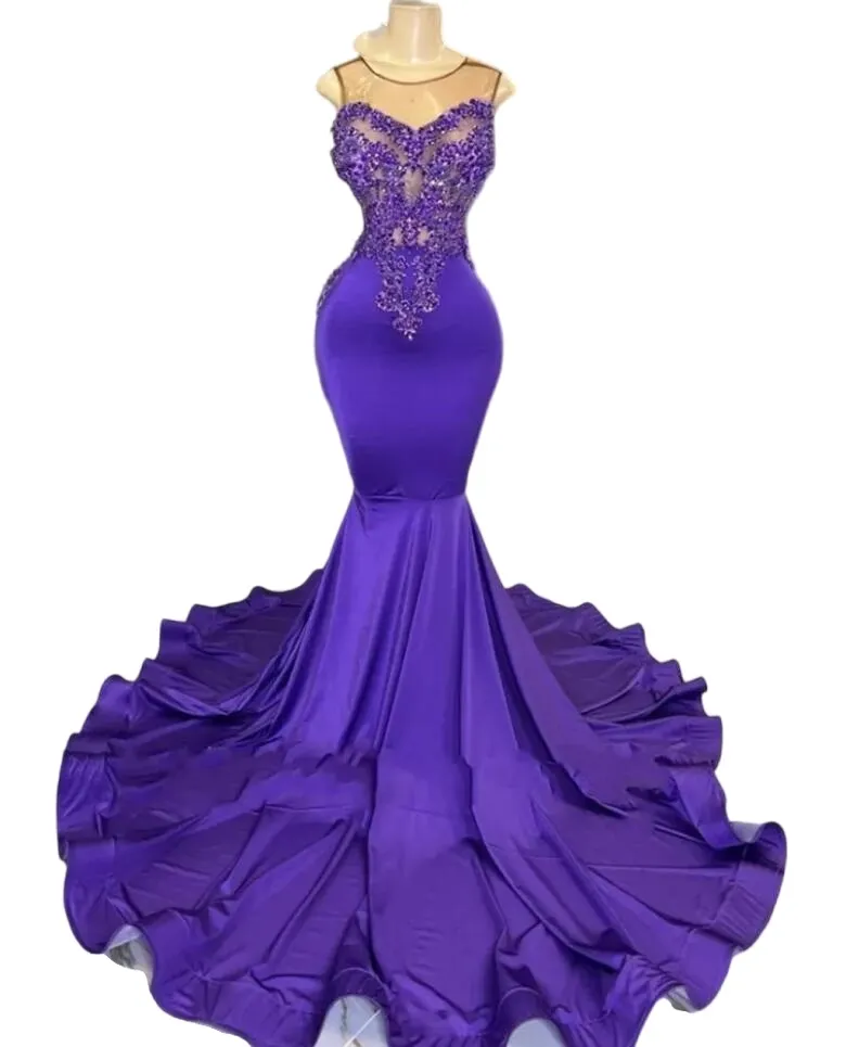 dark purple prom dress 2023 Mermaid Purple Satin Off The Shoulder Split Gown