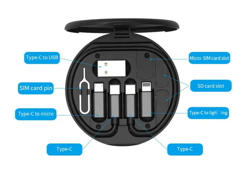 Universal Usb Adapter Set 3-in-1 Portable Smart Cable Organizer Box: 4-in-1 Travel Charging Cable ...