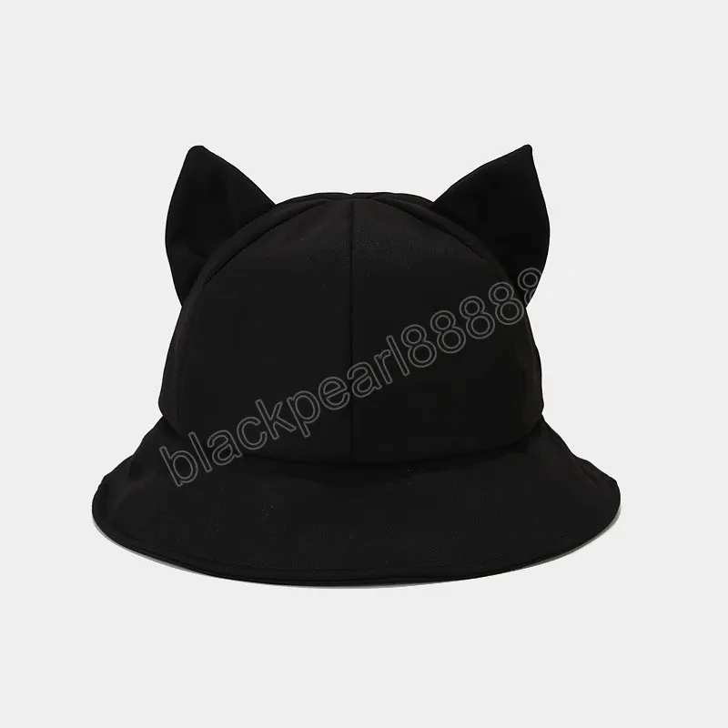 Cartoon Cat Ear Bucket Hat Cap for Girl Cotton Dome Sun Hat Women Korean  Spring Summer Panama Solid Female Outdoor Sun Hat