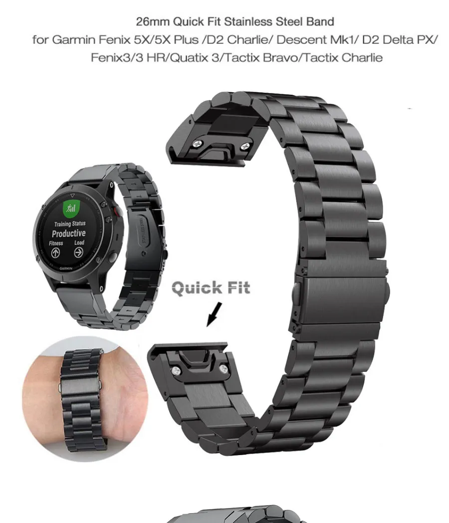 Garmin Fenix Watch Strap Stainless Steel Hematite Bracelet For 7 6X 5 4S Pro 3HR 20mm 22mm 26mm Metal Wristband From Greatwallyc 1.4 DHgate.Com