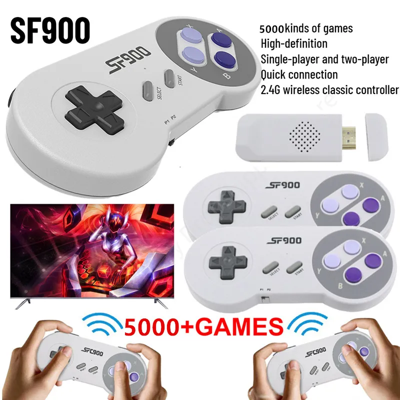 Xmox SF900 Retro Game Stick - 5000 Built-in Games, 2.4G Wireless, HDMI Console
