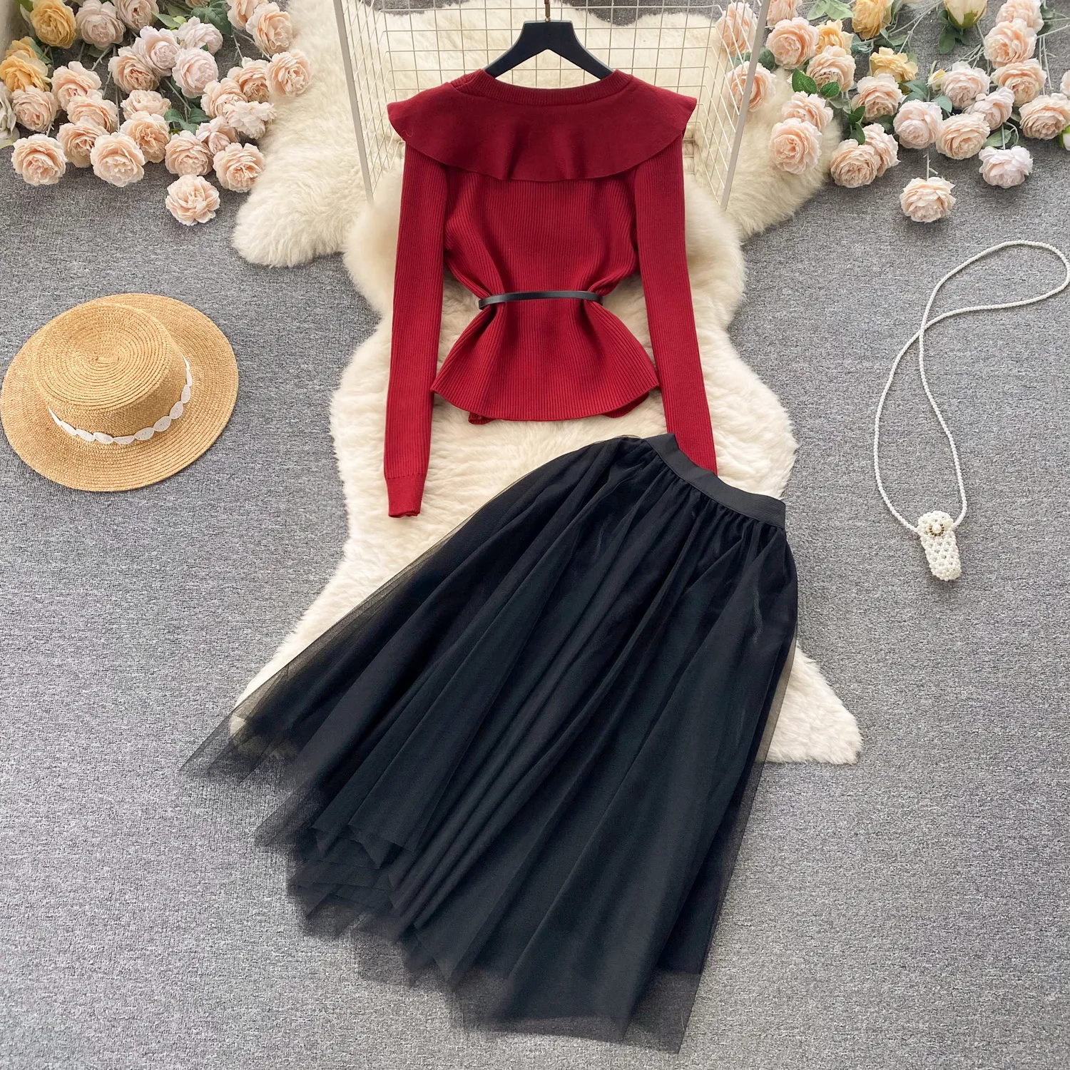 Two Piece Dress Set For Women Long Sleeve Knit... From Join3, $49.94
