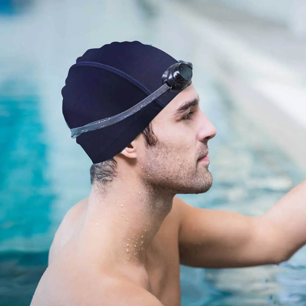 Ultrathin Navy Blue Swim Cap For Men And Women Free Size, Elastic Nylon,  Ear Protection, Long Hair, Ideal For Swating, Diving And Bathing P230418  From Mengyang10, $11.35