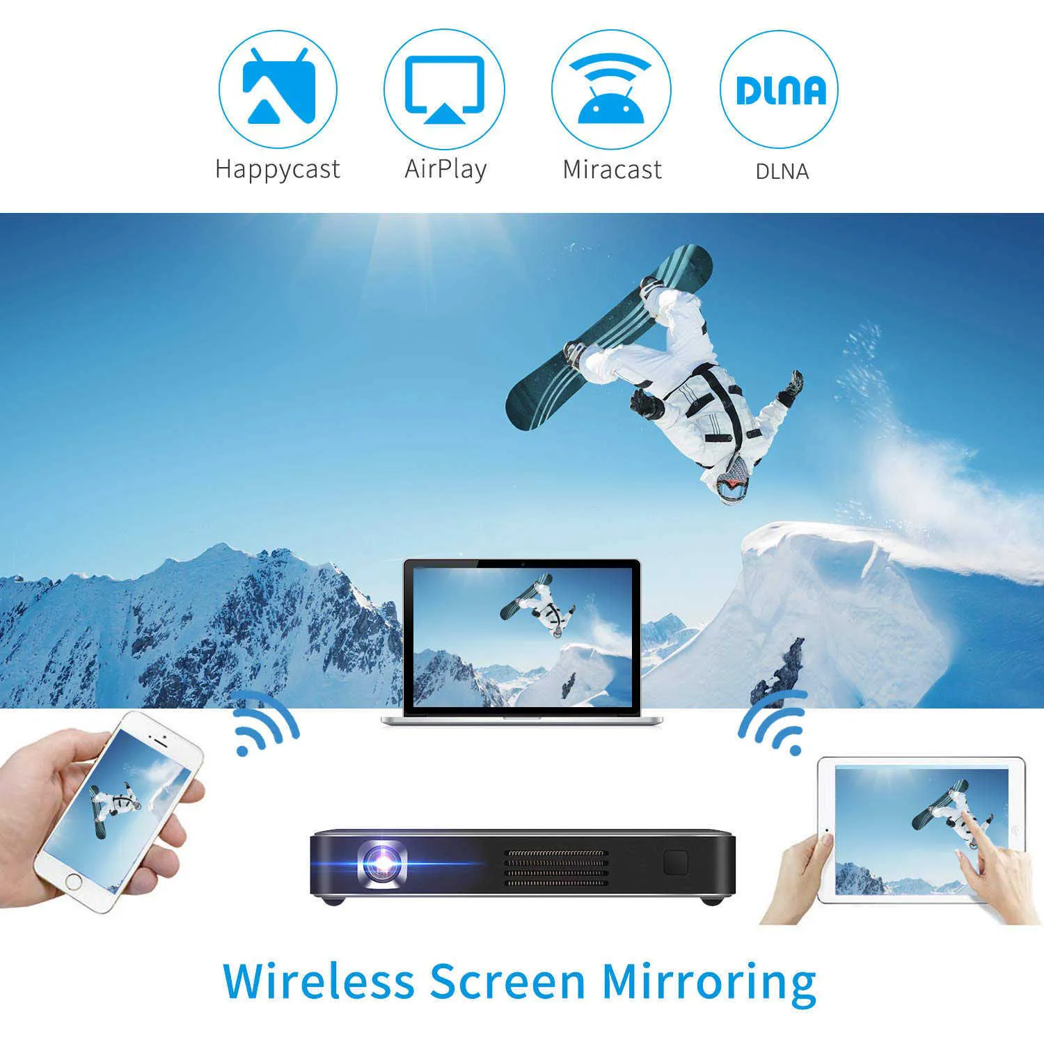 Proiettore WiFi Bluetooth- 12000 Lux 1080P Nativo Full HD Proiettori Supporta 4K, 350 Schermo