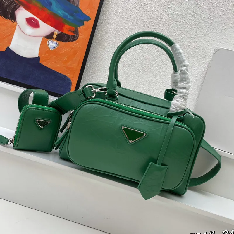 Wrinkled Leather Tote Bag - Casual Shoulder Bag with Multi