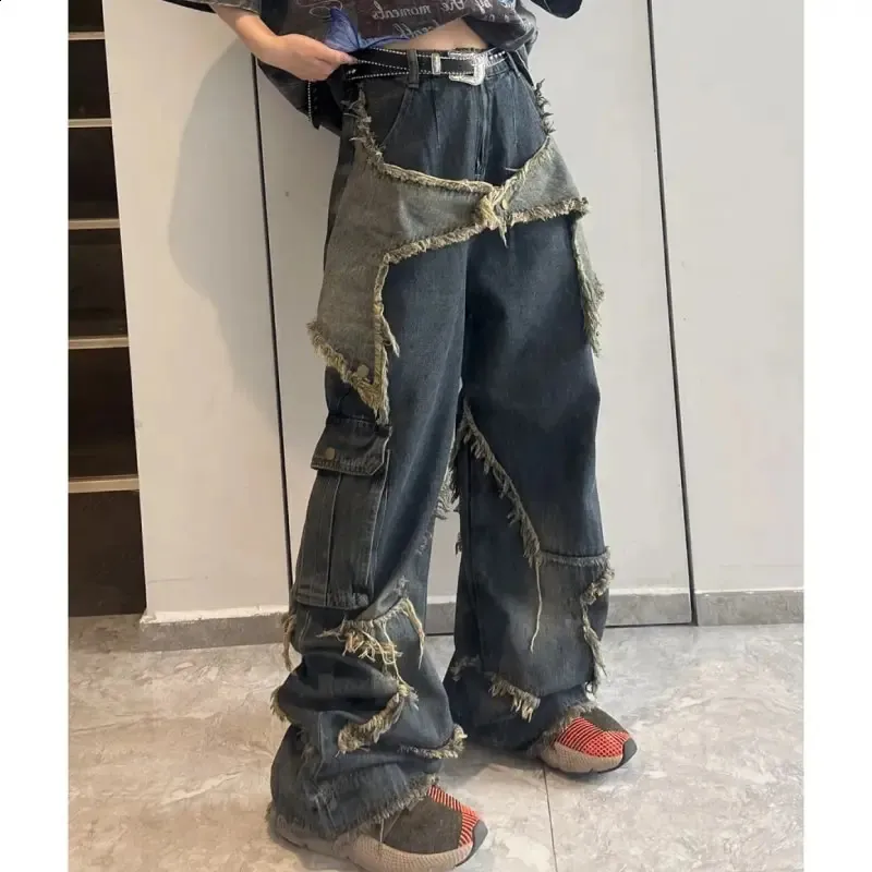 Women's Oversized Star Aesthetic Jeans, Y2K Vintage Korean Streetwear Wide Leg Jeans, Grunge Denim Pants for Men and Women Women's Oversized Star Aesthetic Jeans, Y2K Vintage Korean Streetwear Wide Leg Jeans, Grunge Denim Pants for Men and Women