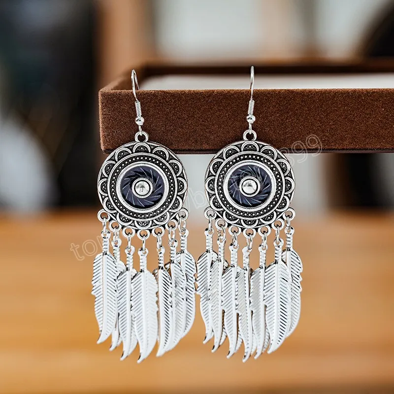 Womens Silver Color Alloy Ethnic Earrings Female Boho Round Flower