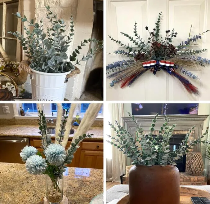 Lot De 6 Tiges D'eucalyptus Artificiels - Feuillage D'automne, Décoration Maison, Centre De Table, Mariage, Intérieur/bureau