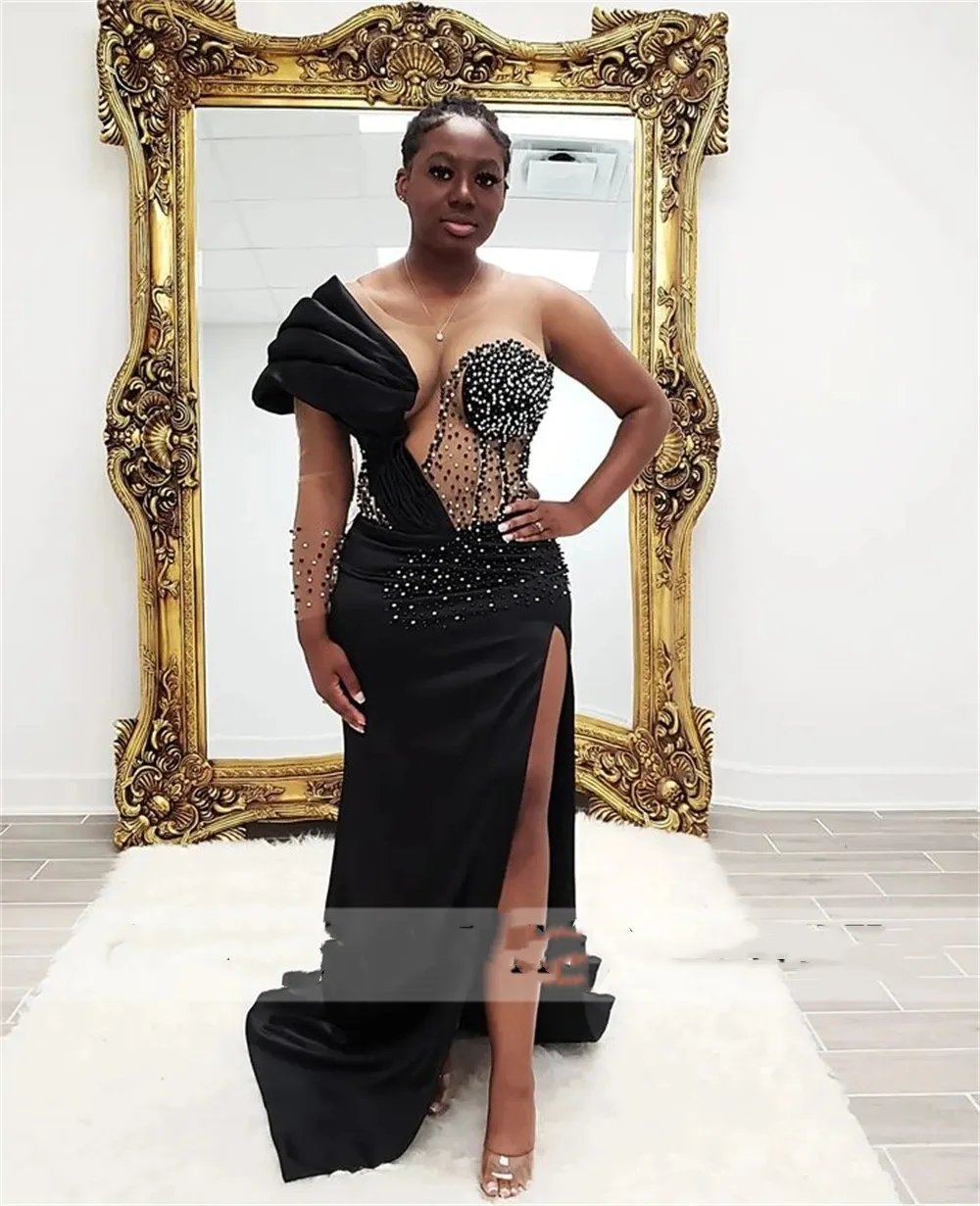 Satin Black Mermaid Prom Dress Long Sleeve Sweep Train Evening Gown from  Dhgate Prom Dresses - price 174.18