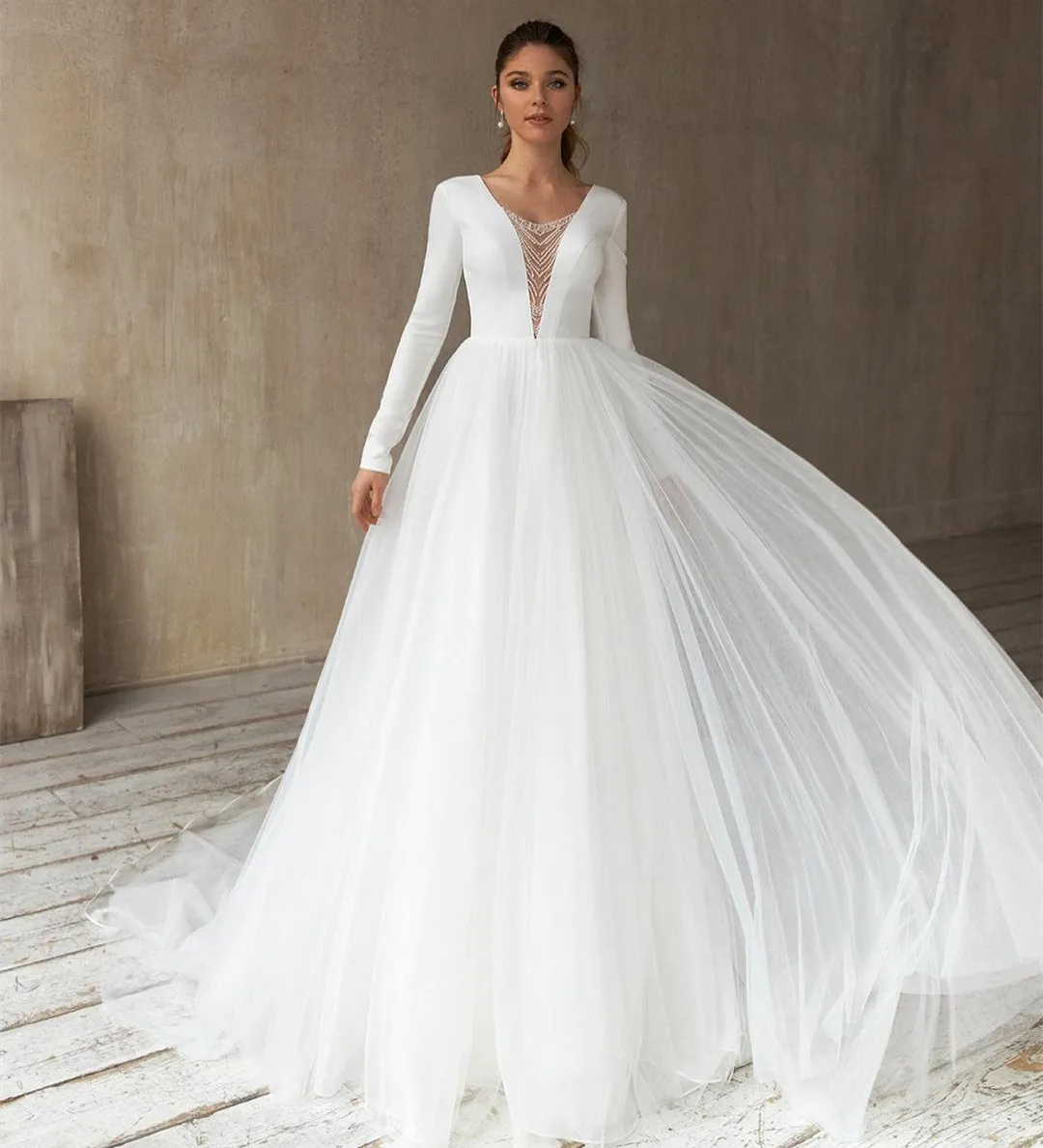 long trains on wedding dresses Luxury Cathedral Train Wedding Dress with Lace Long Sleeves