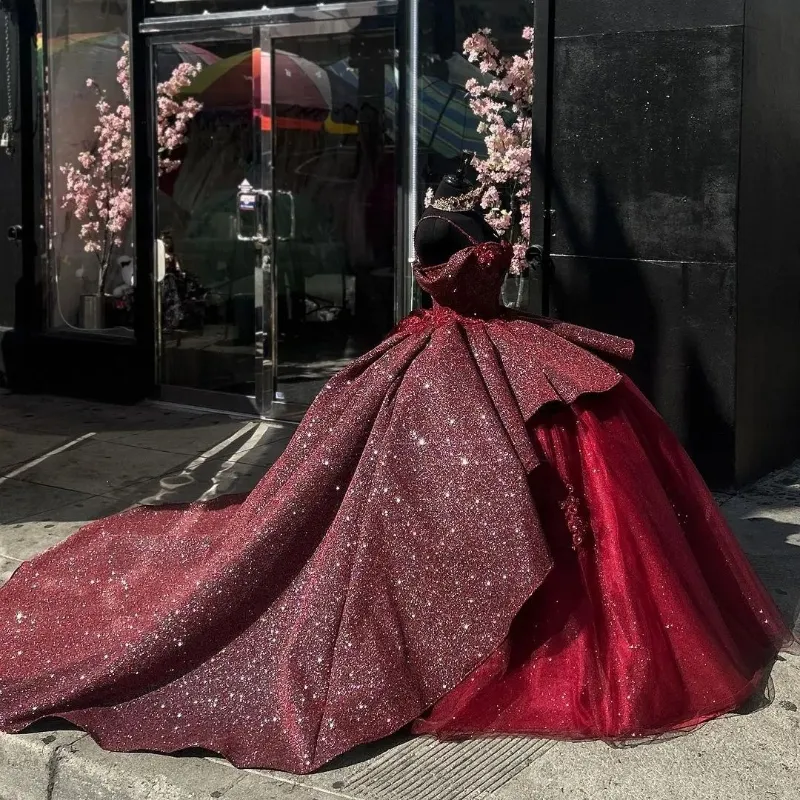 Charming Dark Red Satin Scoop Ball Gown Formal Dress, Quinceanera Dress