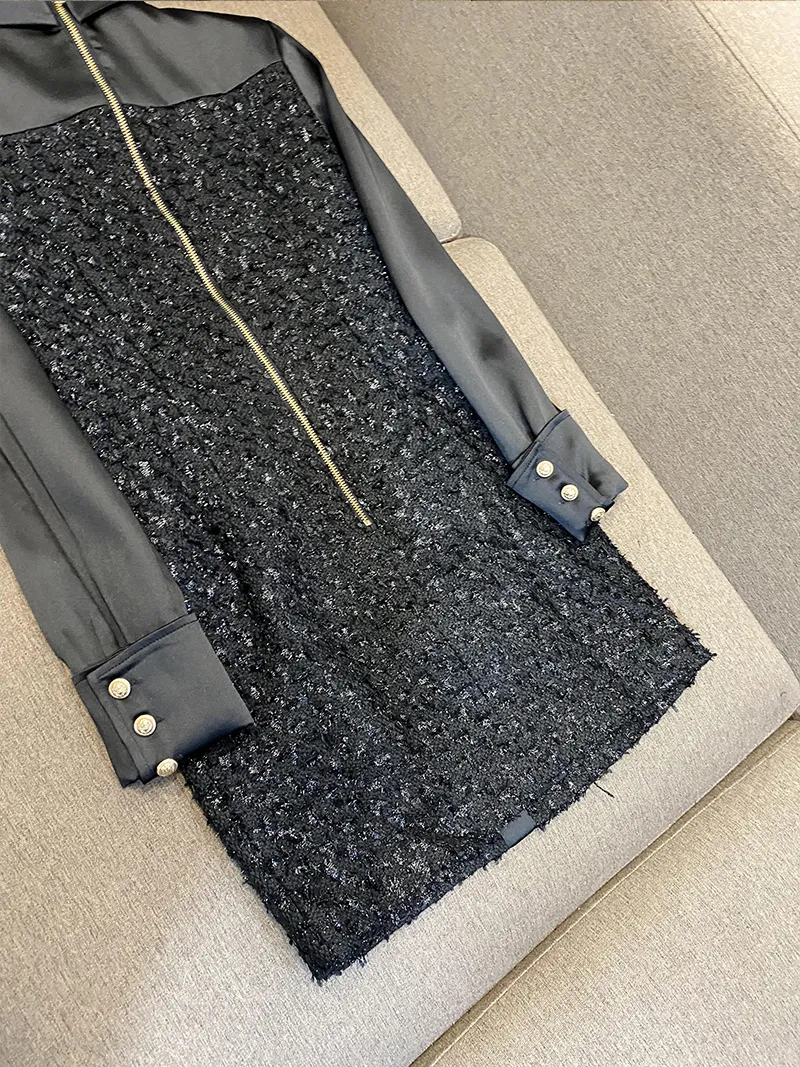 Robe Miu Miu Moulante à Panneaux Noir, Brun & Orange - Taille M, Extensible, Manches Longues, Occasion TB