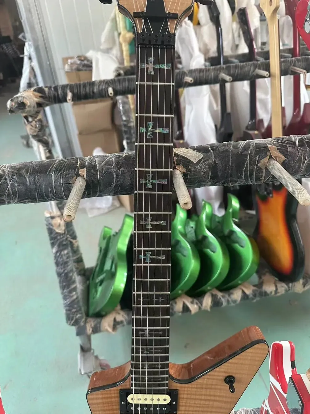 Electric Guitar Custom In Stock Dime Bag Crucifix Inlays Flamed