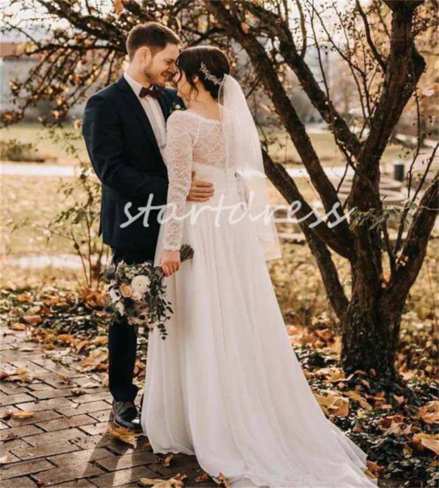 Fairy Fall Boho Wedding Dress Lace Long Sleeve Tulle Floor-Length Bridal  Gown with Zipper Back Plus Sizes from Dhgate A-Line Wedding Dresses - price  97.76