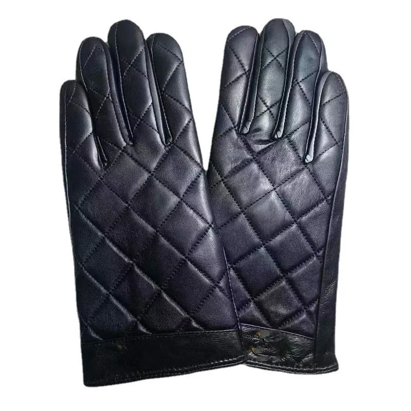 Winter Wrist Gloves Classic Pattern with gold C Women's Fashion Sheepskin Touch Screen Gloves Winter Warm Leather Outdoor Cycling Wholesale Soft Leather