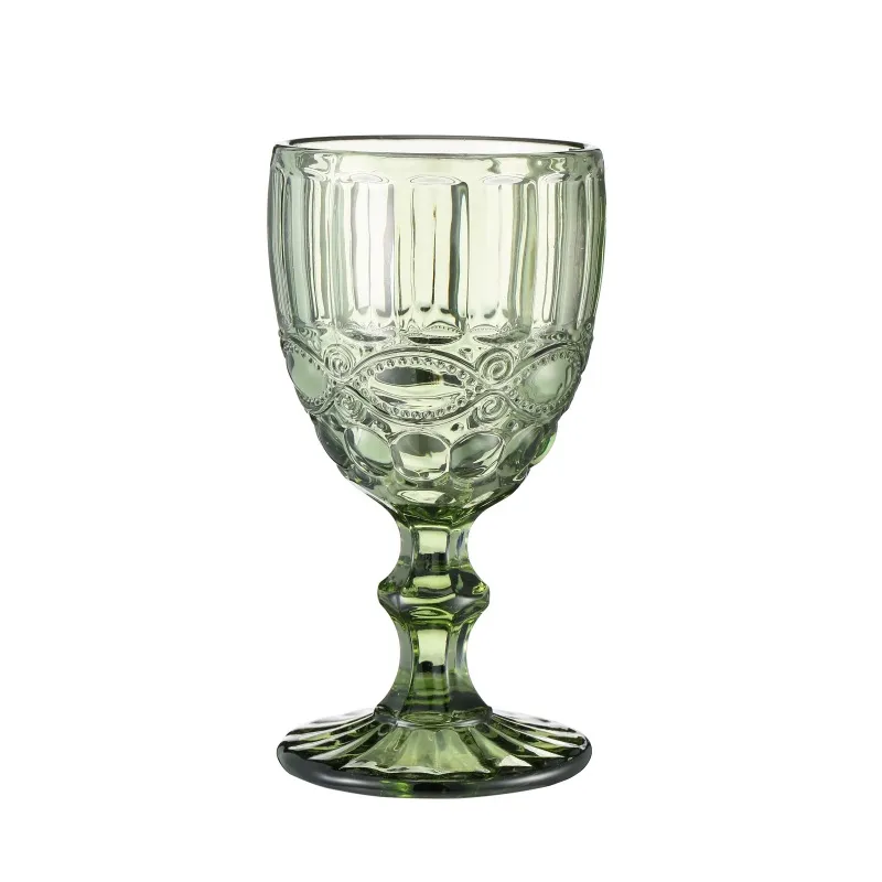 European Style Embossed Wine Glass Stained Glass Beer Goblet Vintage Wine Glasses Household Juice Drinking Cup Thickened