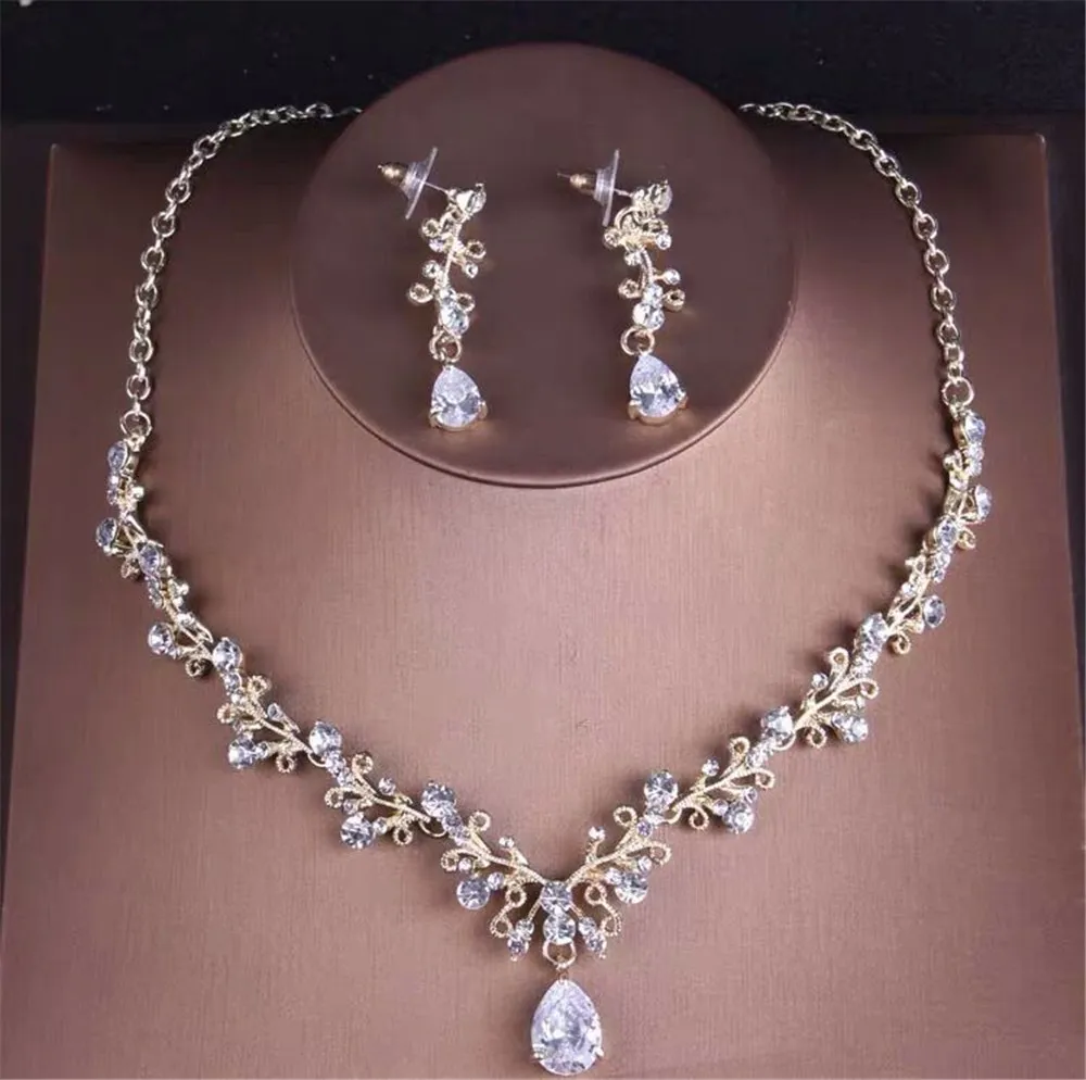 4-Piece Rhinestone Jewelry Set - Necklace, Earrings, Bracelet For Wedding & Party