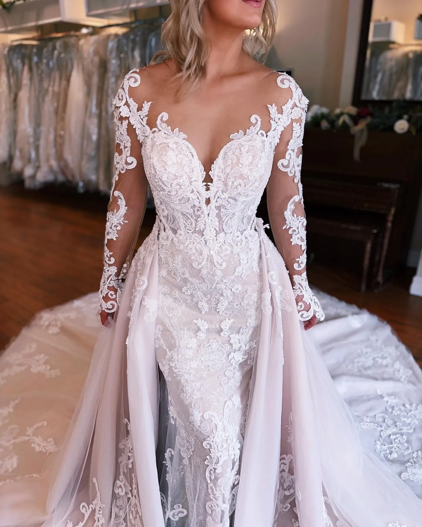 Plus Size Lace Mermaid Wedding Dress Ivory Beaded Sweep Train Scoop Neck  Capped Sleeve Bridal Gown ZJ2205 from Dhgate Mermaid Wedding Dresses -  price 317.59