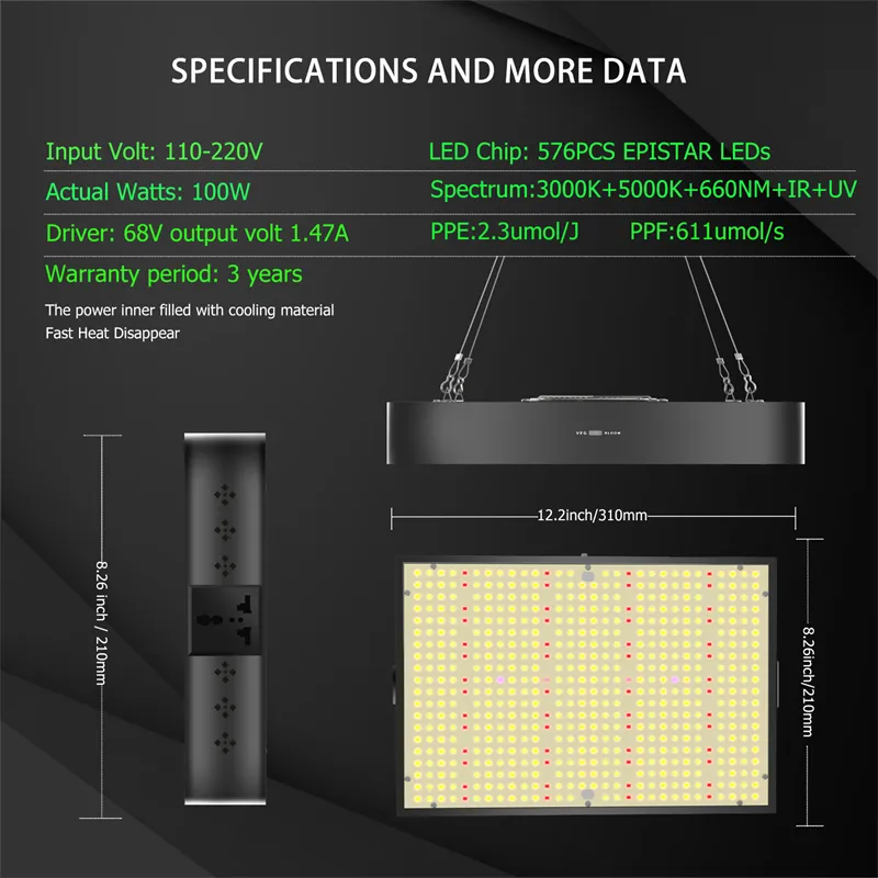 フルスペクトルグローライト1000W 1500W LED High PPFD Growを