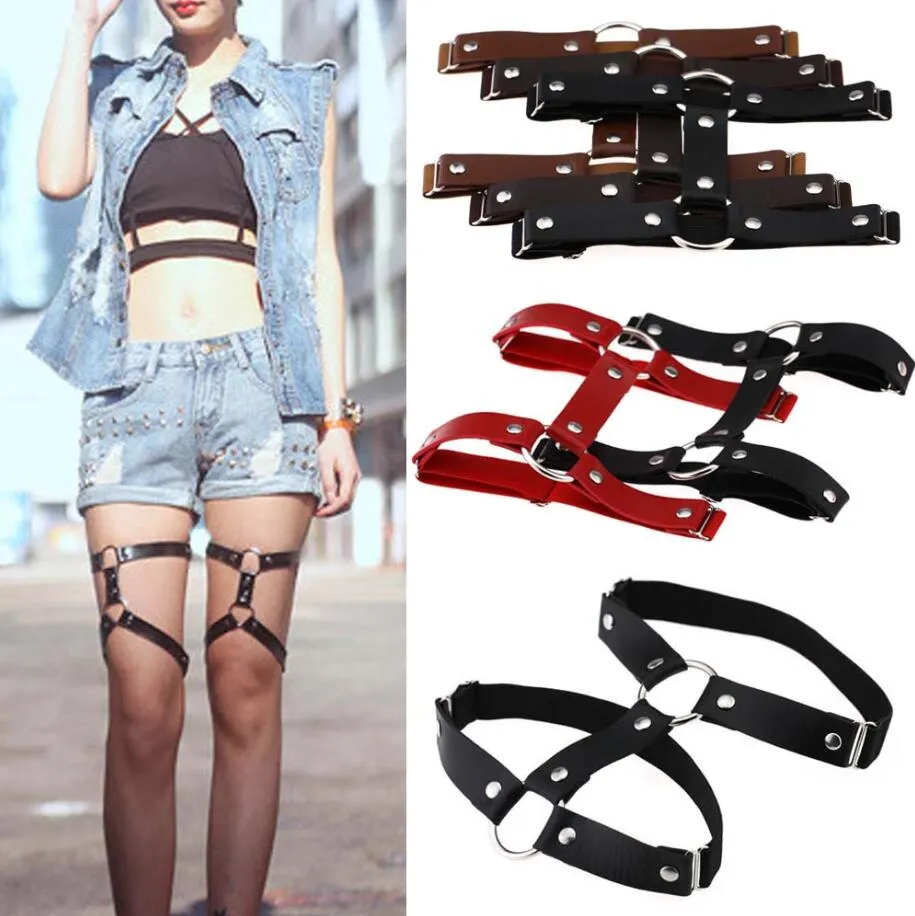 Sexy Punk Goth Leather Garter Belts For Women Elastic Thigh Strap