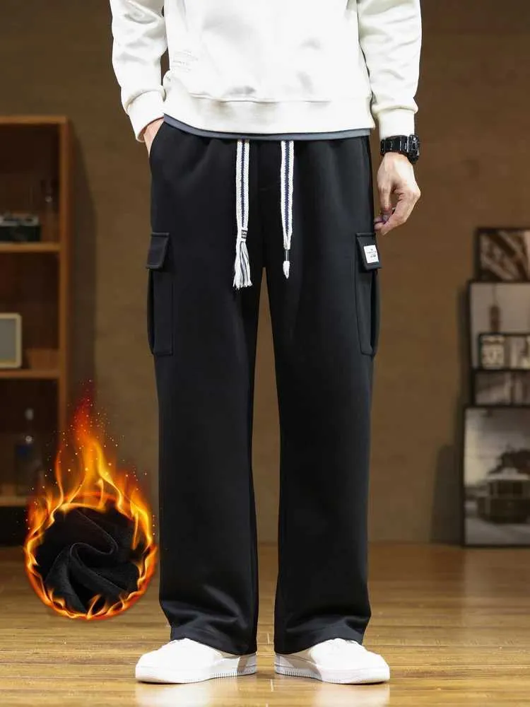 Men's Pants Winter Multi-Pockets Sweatpants Men Fleece Liner Thick Warm  Straight Loose Track Pants Cotton Casual Thermal Cargo Trousers 8XL  zln231125