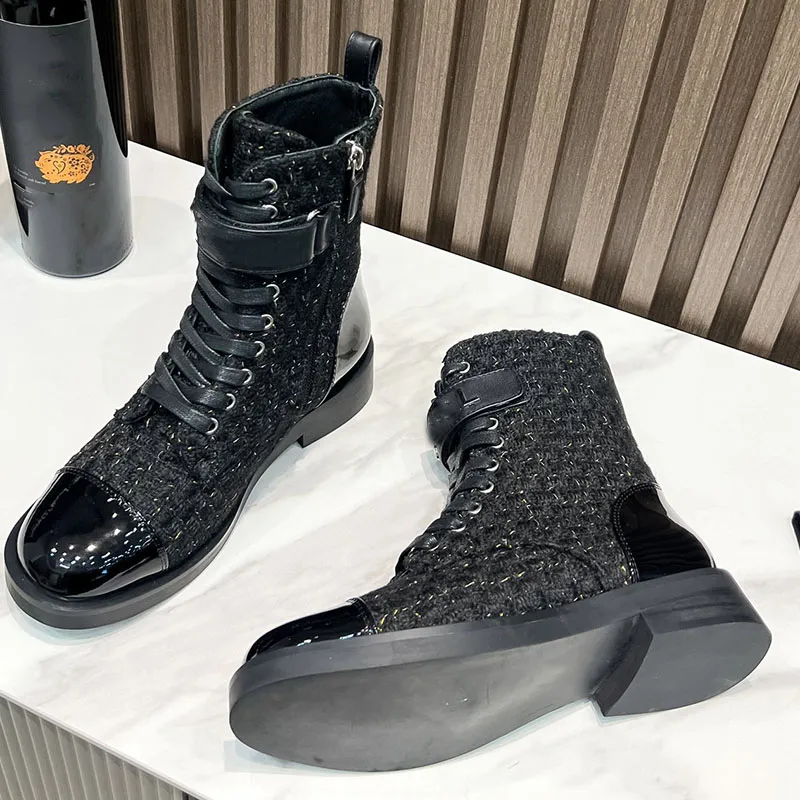 New Women Flat Bottom Booties Luxury Designer Classic Electroplated Hardware Letter Brand Martin Boots Rubber Thick Bottom Anti Slides Ladies Lace Up Cowhide Boot From 110 22 DHgate