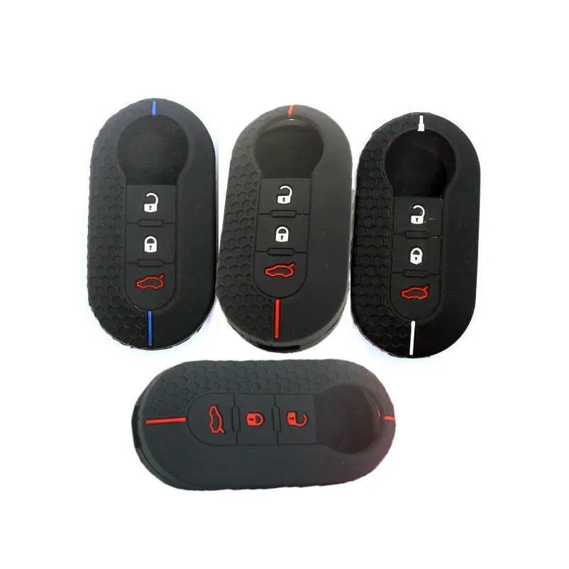 Cover In Silicone Per Chiave Auto Otai Compatibile Fiat 500, Panda, Ducato, 500L E Altri (3 Pulsanti, Linea Blu)