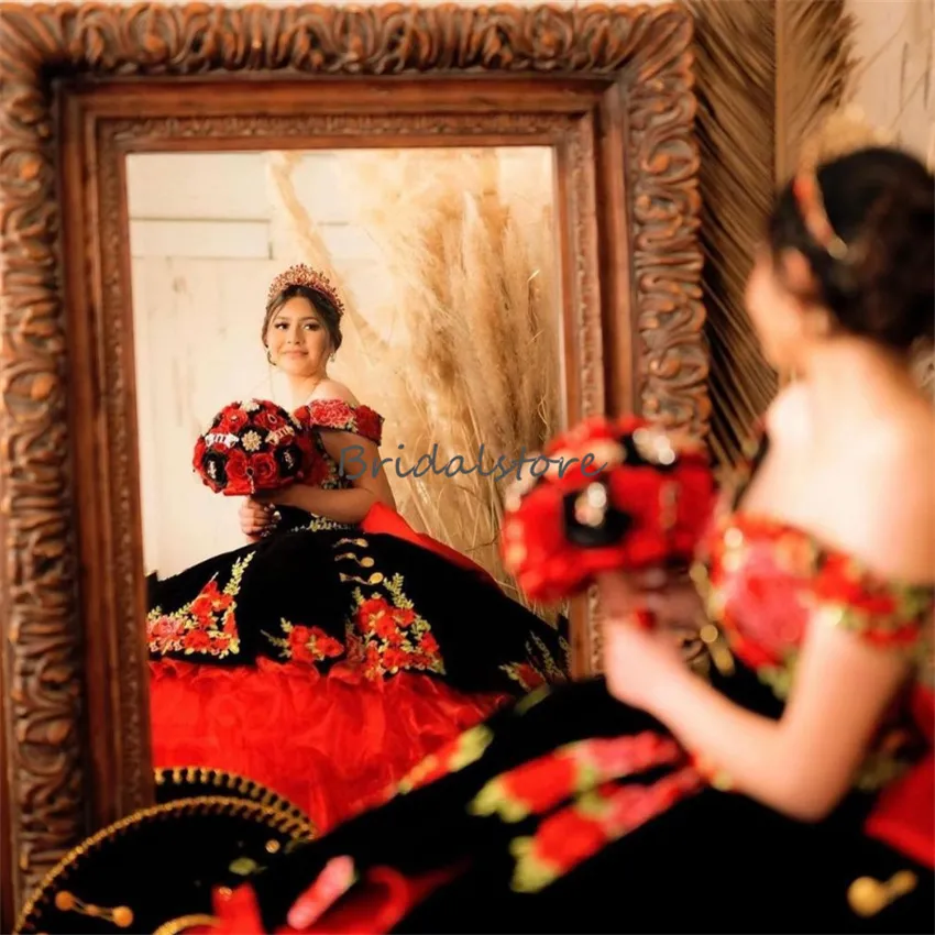 Luxury Red With Black Quinceanera Dresses Vintage Tiered Ruffles Mexican Charro Xv Vestidos 15 Anos 2023 Big Bow Engagement Party Sweet 16 Birthday Luxury Red With Black Quinceanera Dresses Vintage Tiered Ruffles Mexican Charro Xv Vestidos 15 Anos 2023 Big Bow Engagement Party Sweet 16 Birthday
