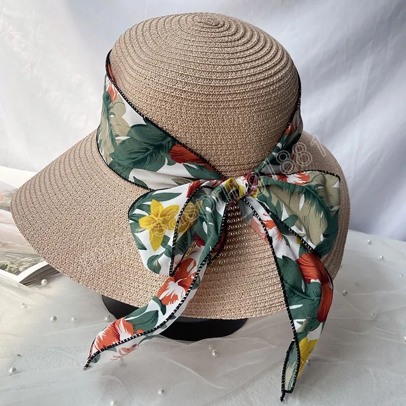 Stylish Black And White Ribbon Raffia Beach Hat With Ribbon With