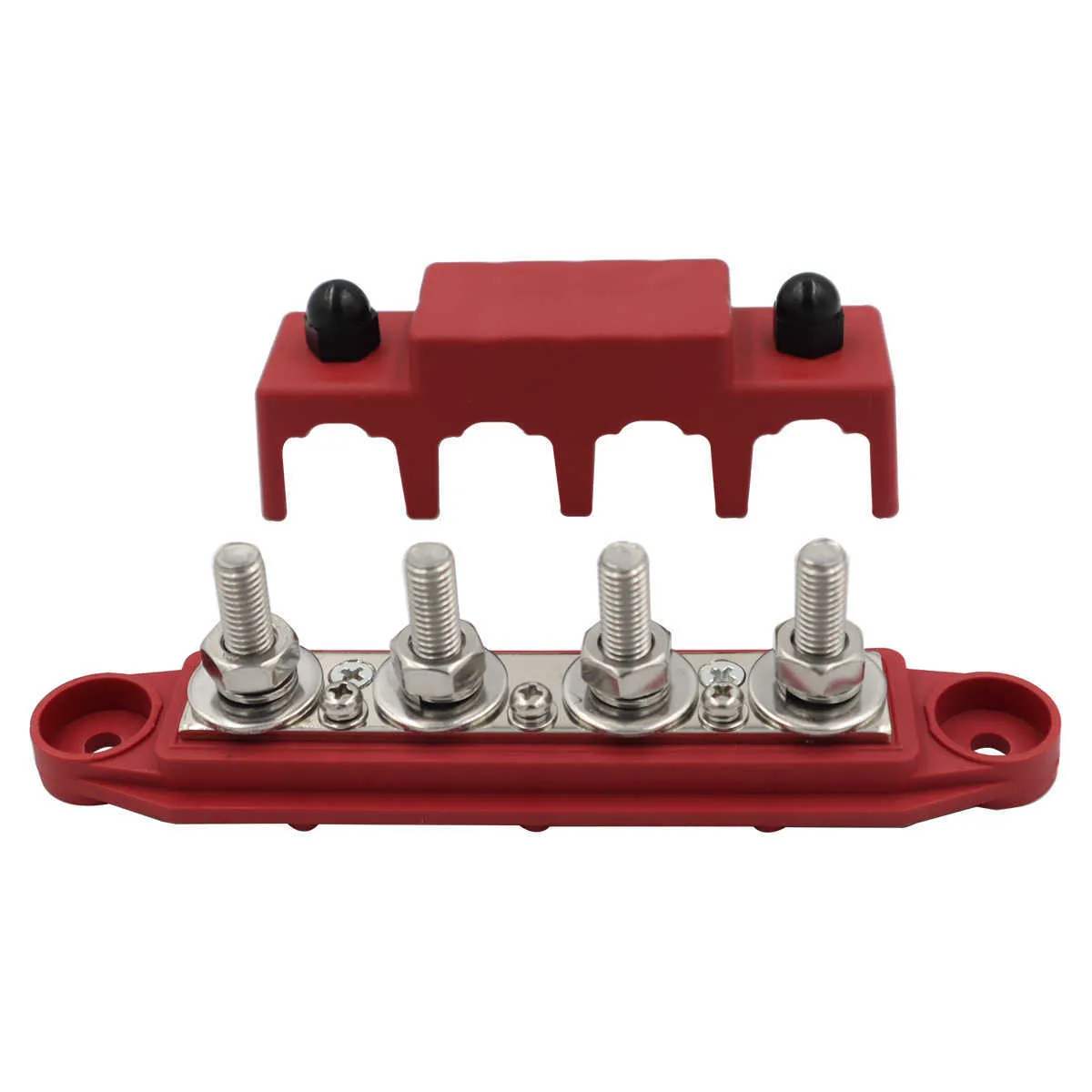 Bloc De Distribution Électrique 250A 12V - 4 Bornes 5/16 (M8) - Pour Auto, Bateau, Solaire - Rouge